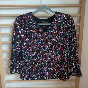 Vintage Multicolored Confetti Sequined Blouse large